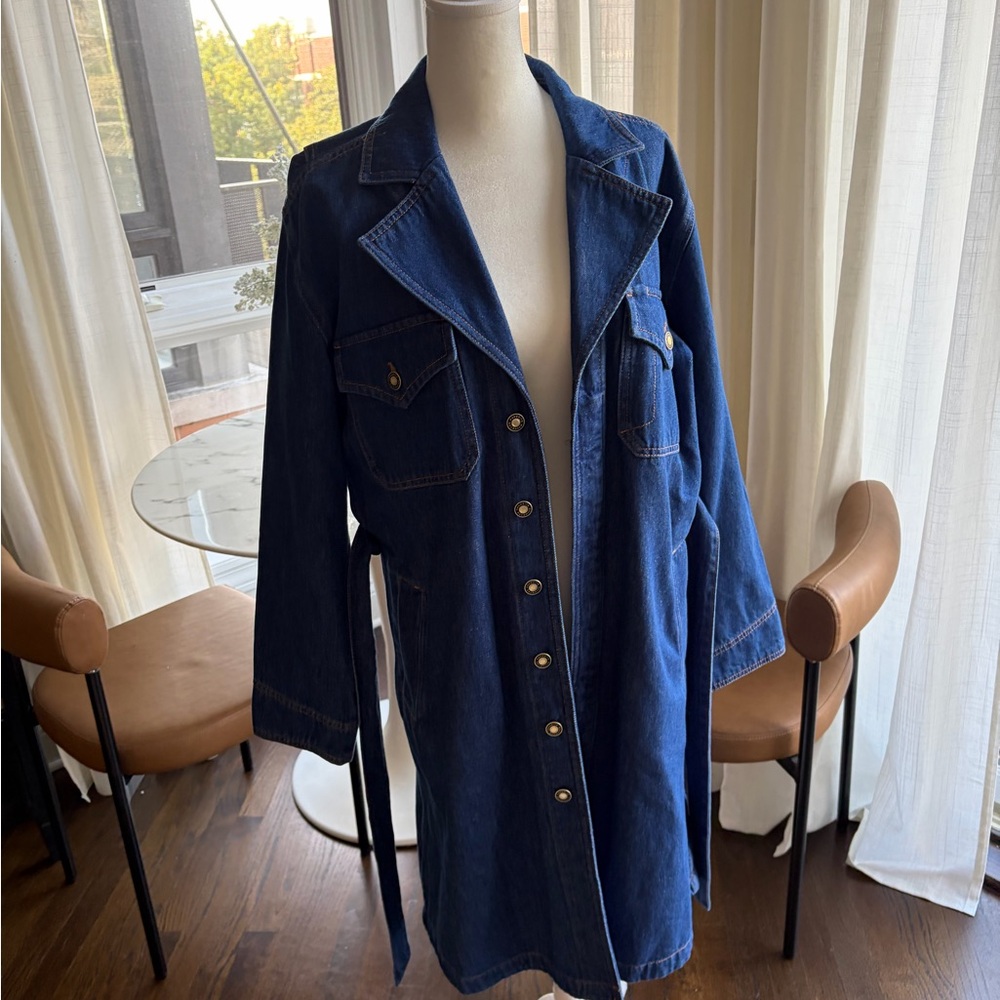 Favorite Daughter Dark Blue Denim Button-Front Jacket with Waist Tie